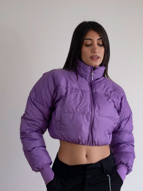 Chris purple short inflatable warm jacket with zip.