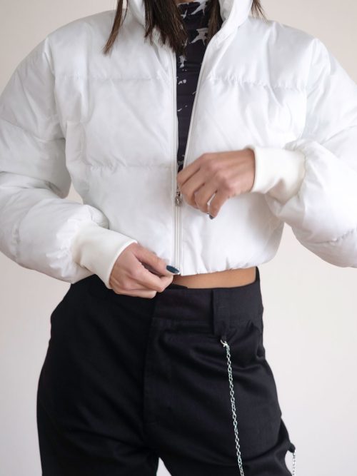 Chris white short inflatable warm jacket with zip.