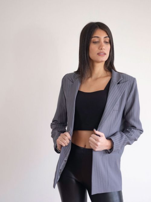 Jein jacket with stripes in a casual style long jacket with long sleeves.